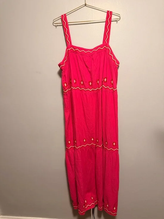 LOFT Hot Pink Embroidered Maxi Dress - Picture 3 of 8